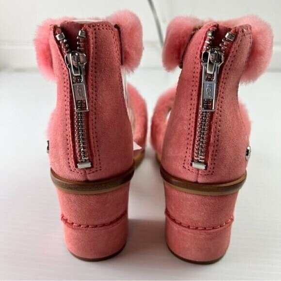 UGG sandals womens 6 Pink Del Rey Fluff Heel Open Toe Zip Closure - Picture 11 of 16